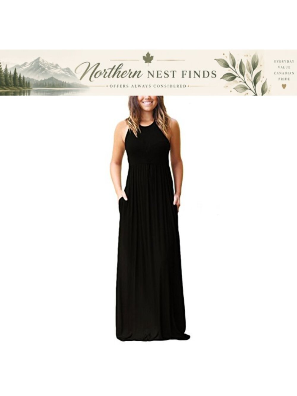 Women's Sleeveless Maxi Dress with Pockets Elastic Waist Summer Beach Vacation